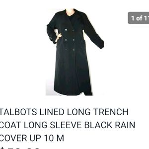 TALBOTS LONG TRENCH COAT LONG SLEEVE BLACK 10 M